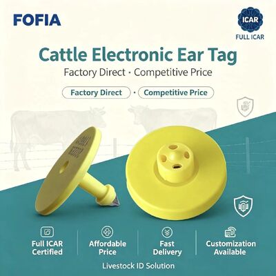 新しいフルICAR 防水 RFID TPU 黄色の動物耳タグ 14.5mm EM4305 チップ 5年保証 フォリア農場使用