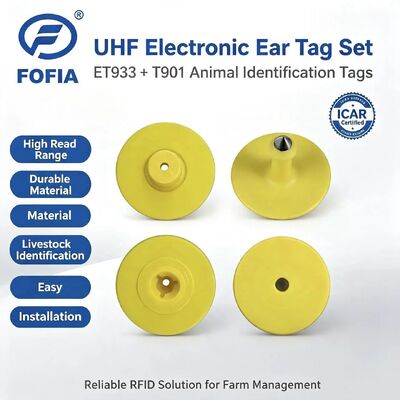 新しいUHF電子防水RFID TPU5.7mm 黄色い動物耳タグ ET933+T901チップ 5年保証 フォフィア 牛用 メイド