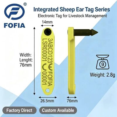 新 Fofia HDX 高温耐性一体型 脱落防止 TPU レーザーコード電子 ET969 黄色羊 RFID 耳タグ 1.5"