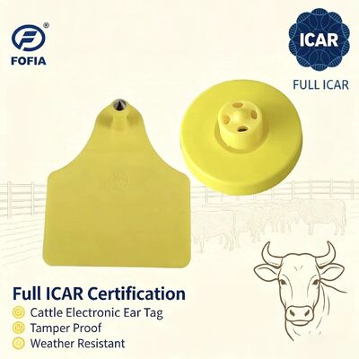 FOFIA 新品 フルICAR 耐久性 防水型 RFID TPU 黄色の耳タグ LF ET908+T905 農園チップ 5 年間の保証 牛 14.5mm