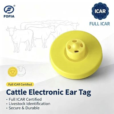 新品フルICAR LF防水RFID TPUイエローアニマルイヤータグ 14.5mm ET908+T901チップ 5年保証 Fofia牛用
