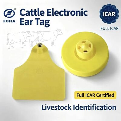 FOFIA ICAR LF耐久性防水RFID TPUイエロー牛豚羊用イヤータグ ET908+T905 EM4305チップ 5年保証 14.5mm