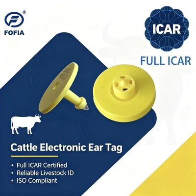 新しいフルICAR ET908+T901 防水 RFID LF TPU 黄色 動物耳タグ 14.5mm 牛牛チップ 5年保証 牛