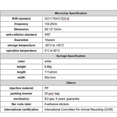 Fofia 新ICAR認証RFID 134.2kHz PP動物用マイクロチップ 犬・猫用 防水 1.5年保証