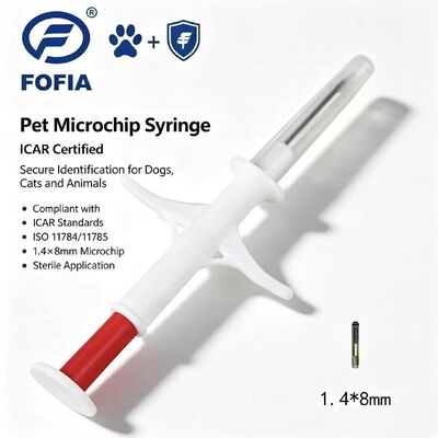 FOFIA ZS007 ICAR認定 134.2kHz RFID耳札 動物マイクロチップ FDX/EM4305 IP67 防水 白 PP 1.4x8mm 犬 猫 ペット