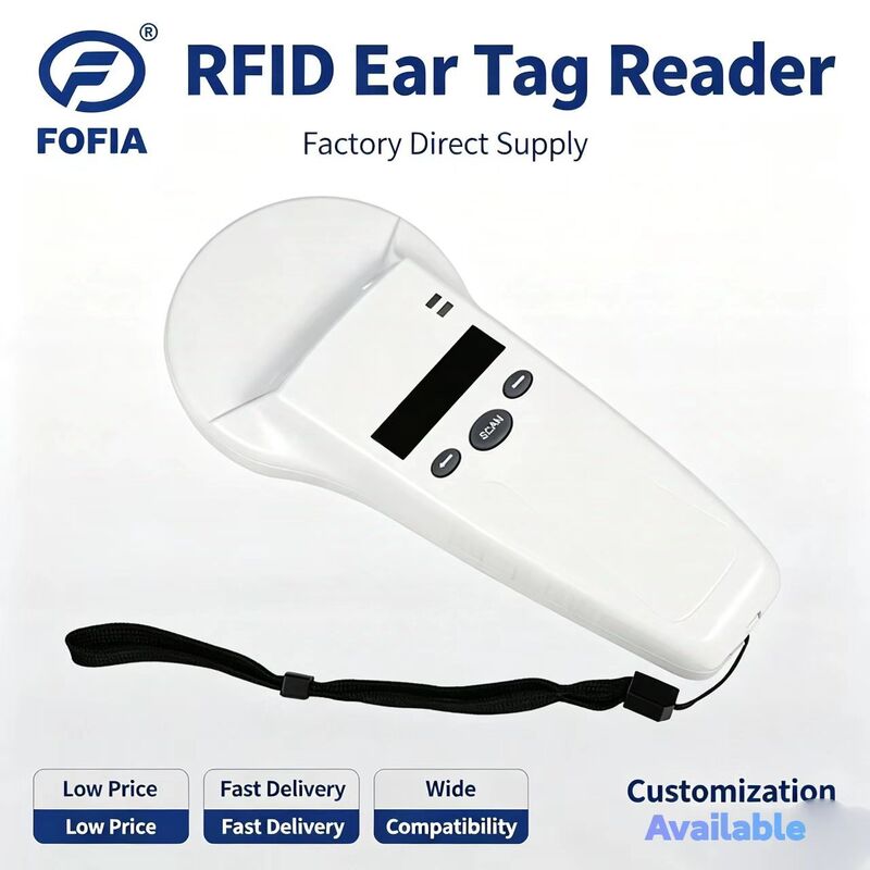 FOFIA 耐久性のあるプラスチック製 RFID ハンドヘルドリーダー、128x32 OLED スクリーン /USB 付き、長距離ペットおよび農場/牧場での使用に最適