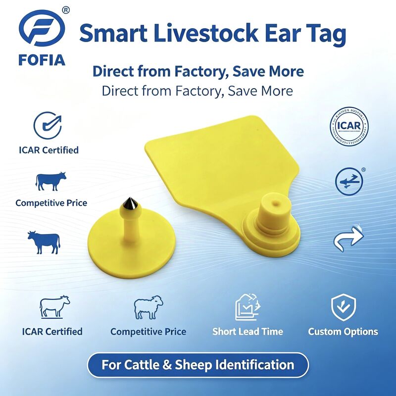 Fofia T904 組み合わせ 動物耳タグ RFID TPU 72*57mm レーザーコード化 農産物 牛 豚 羊 イカール