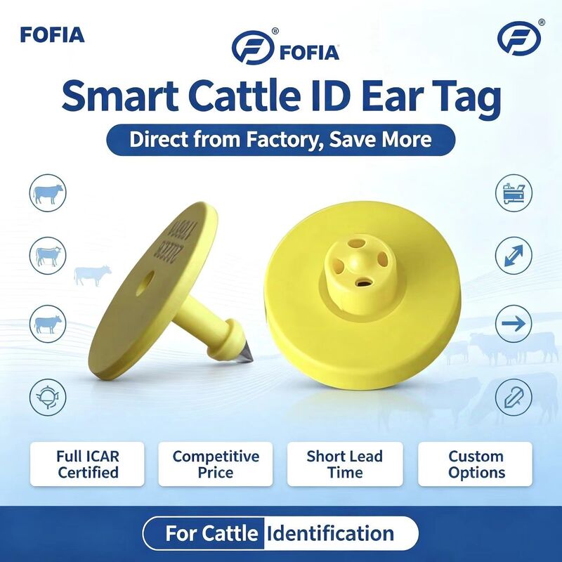 ICARET908+T901 フル 防水 RFID LF TPU 黄色 動物耳タグ 14.5mm EM4305 チップ 5 年間の保証 牛 フォフィア