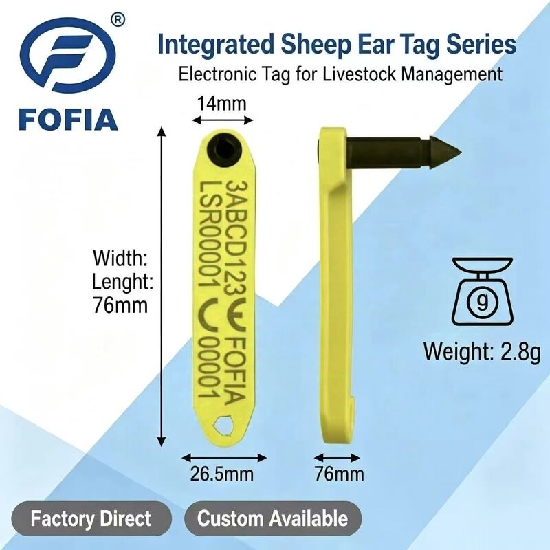 新 Fofia HDX 高温耐性一体型 脱落防止 TPU レーザーコード電子 ET969 黄色羊 RFID 耳タグ 1.5"