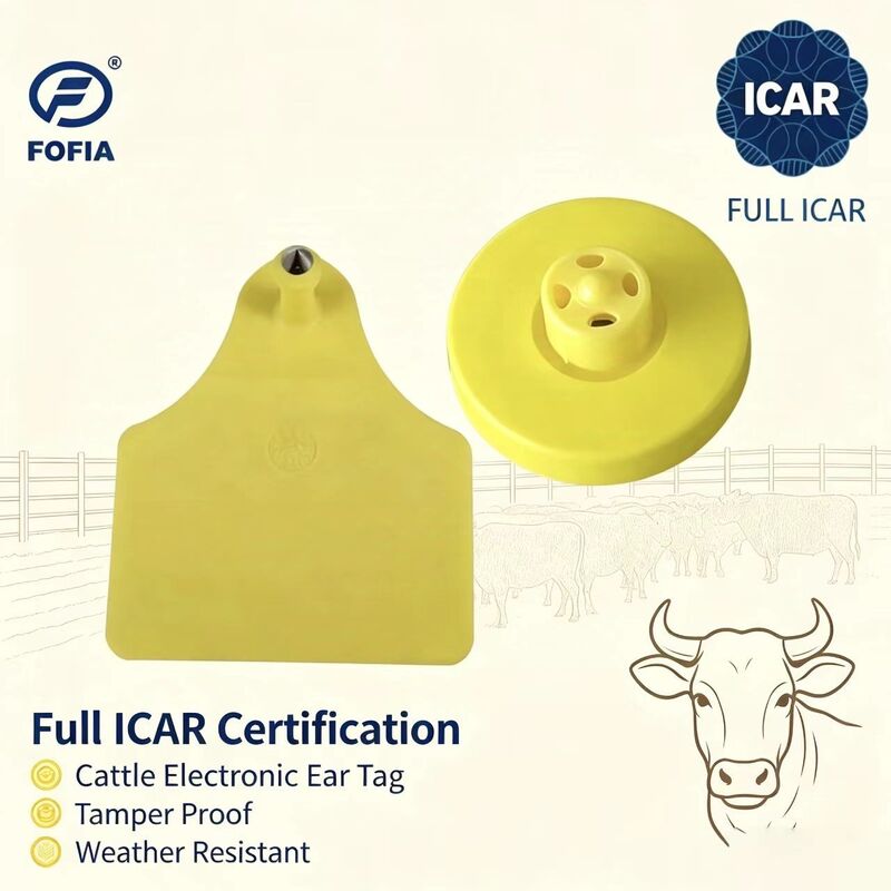 FOFIA 新品 フルICAR 耐久性 防水型 RFID TPU 黄色の耳タグ LF ET908+T905 農園チップ 5 年間の保証 牛 14.5mm