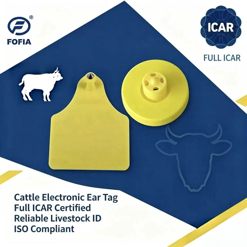 FOFIA 新型 フル ICAR 耐久性 防水 RFID TPU イエロー イヤータグ ET908+T905 ファームチップ 5年保証 牛 14.5mm