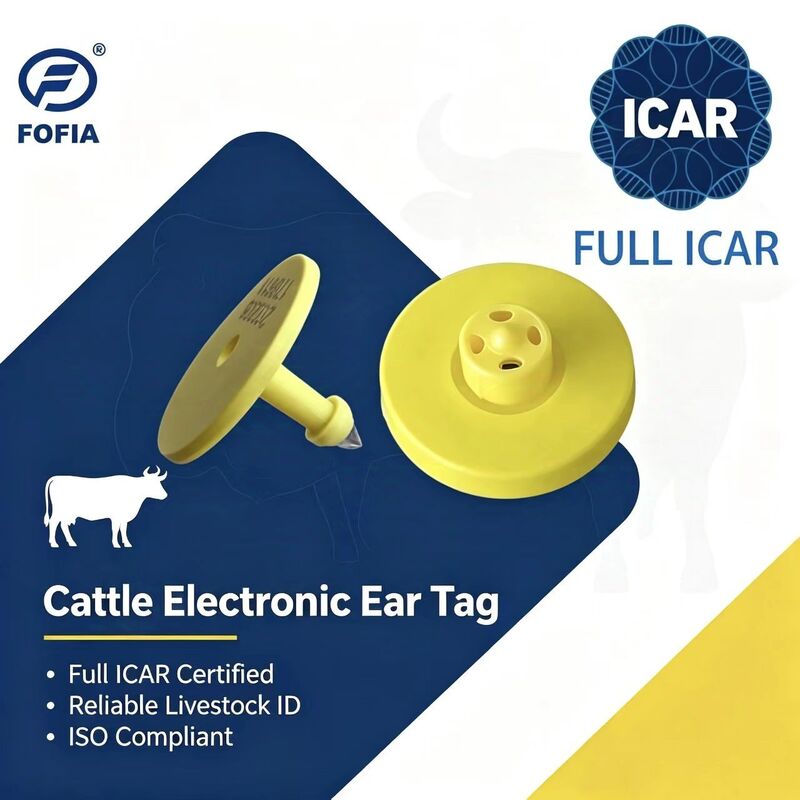 新しいフルICAR ET908+T901 防水 RFID LF TPU 黄色 動物耳タグ 14.5mm 牛牛チップ 5年保証 牛