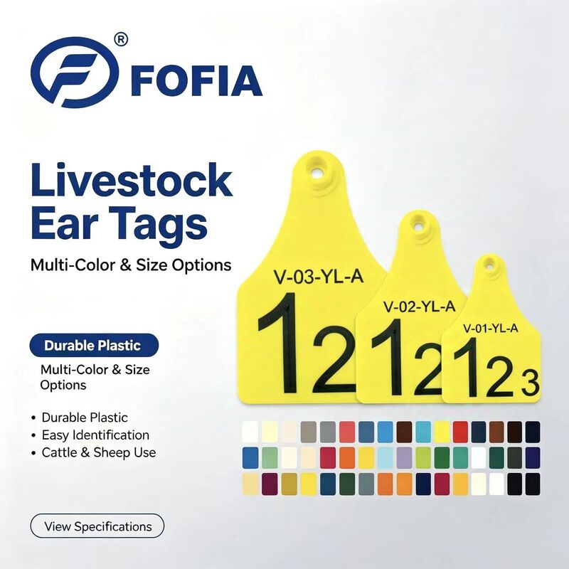 防水FOFIA 新しいプラスチック牛耳タグ 農場用牛耳タグ 動物追跡チップの番号