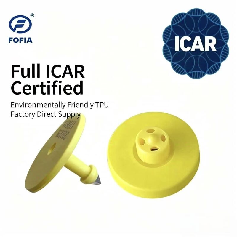 防水 Fofia フル ICAR 認証 ET908 イエロー RFID TPU 牛耳タグ 1.5 年保証 レーザーコーディング 動物追跡 牛