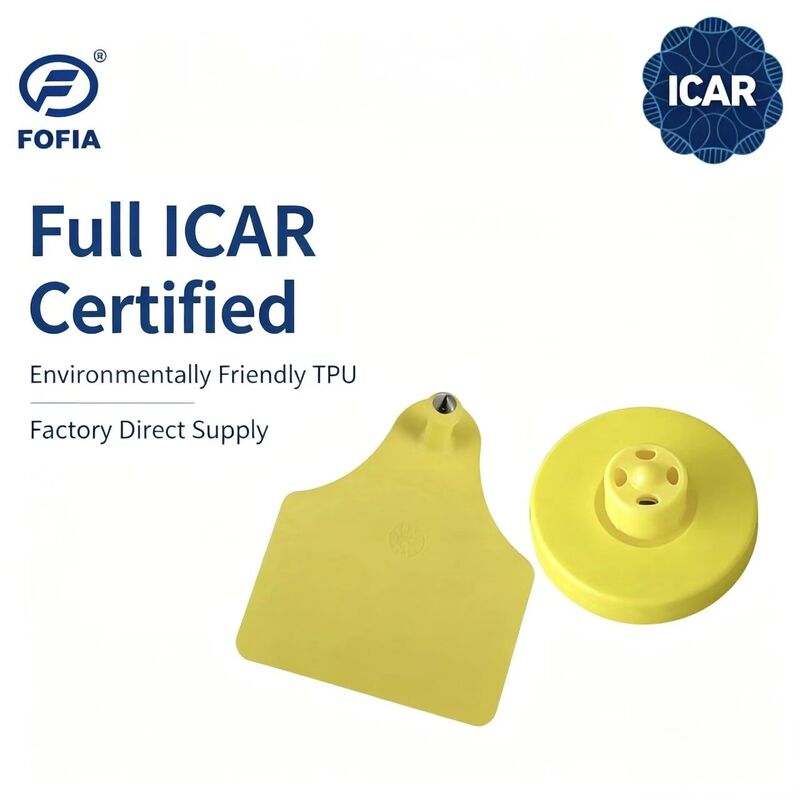 FOFIA 新品 フルICAR 耐久性 防水 RFID LF TPU 黄色の耳タグ ET908+T905 EM4305 チップ 5 年間の保証 牛 14.5mm